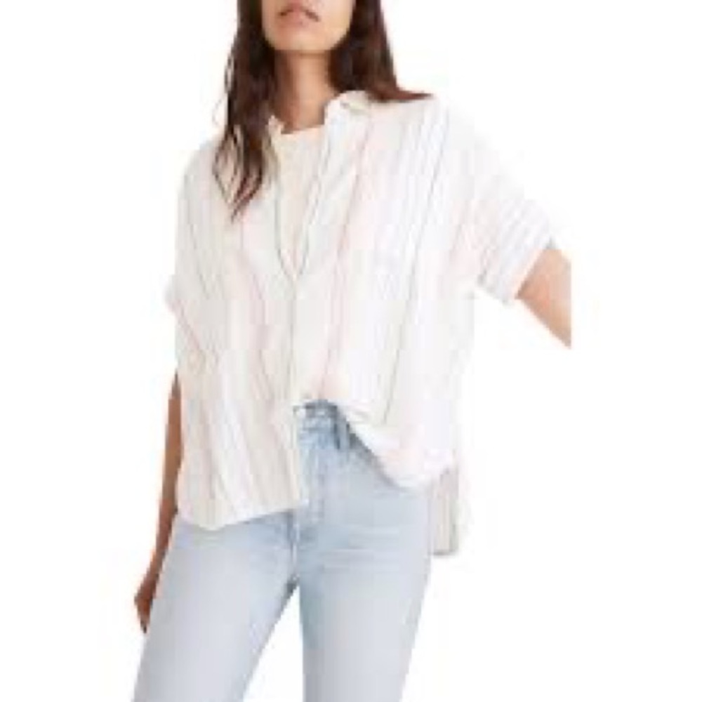 Nwt Linen-Blend Daily Shirt in Rainbow Stripe‎ size M